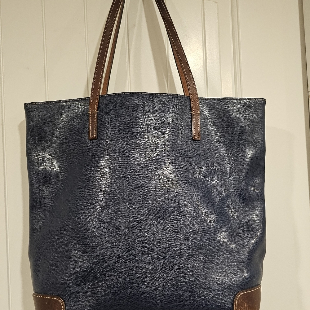 Dooney Bourke Vintage Navy Brown pebble grain leather large tote satchel - Picture 9 of 15